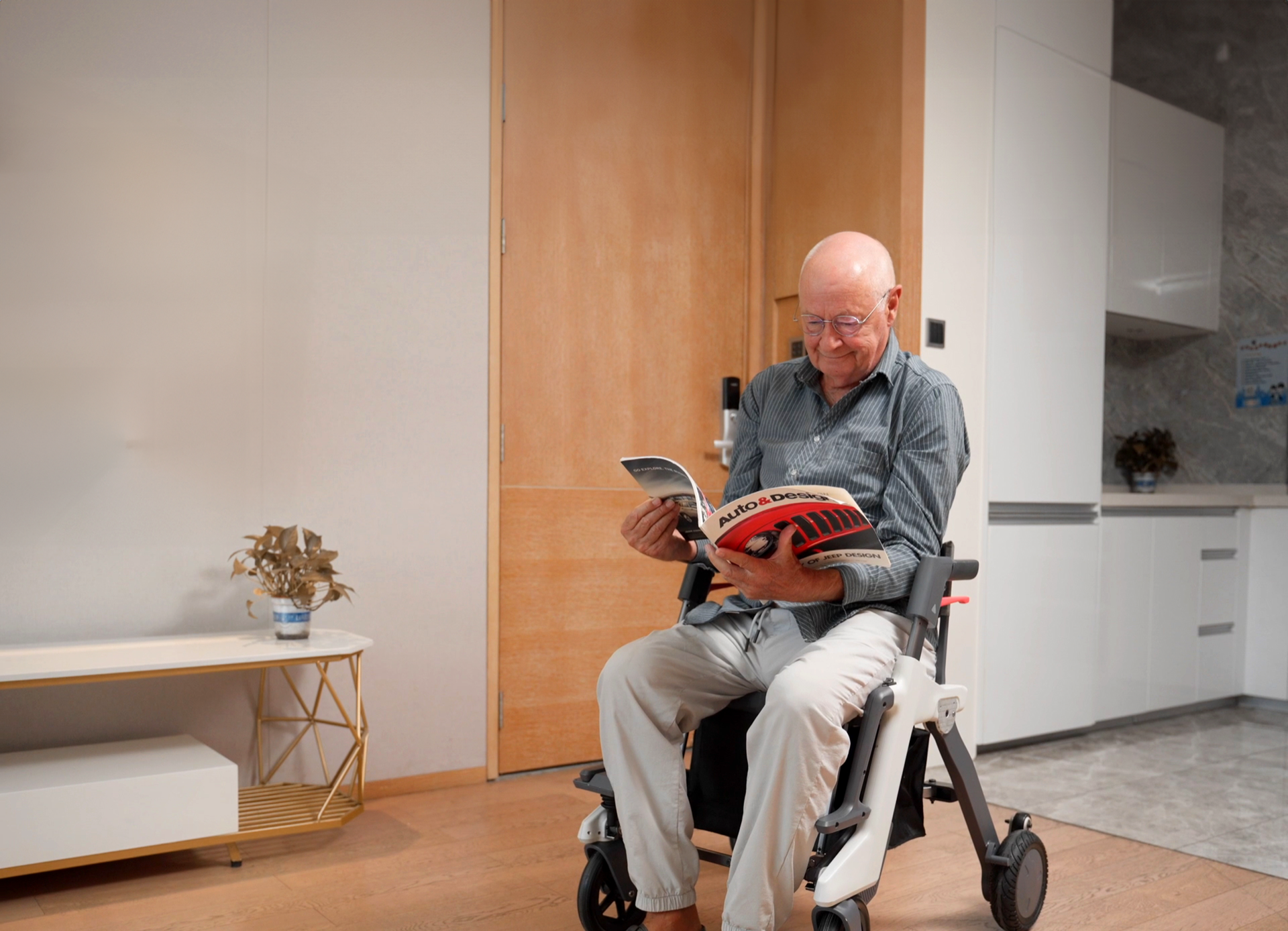 Roamate used at home as a seated mobility device