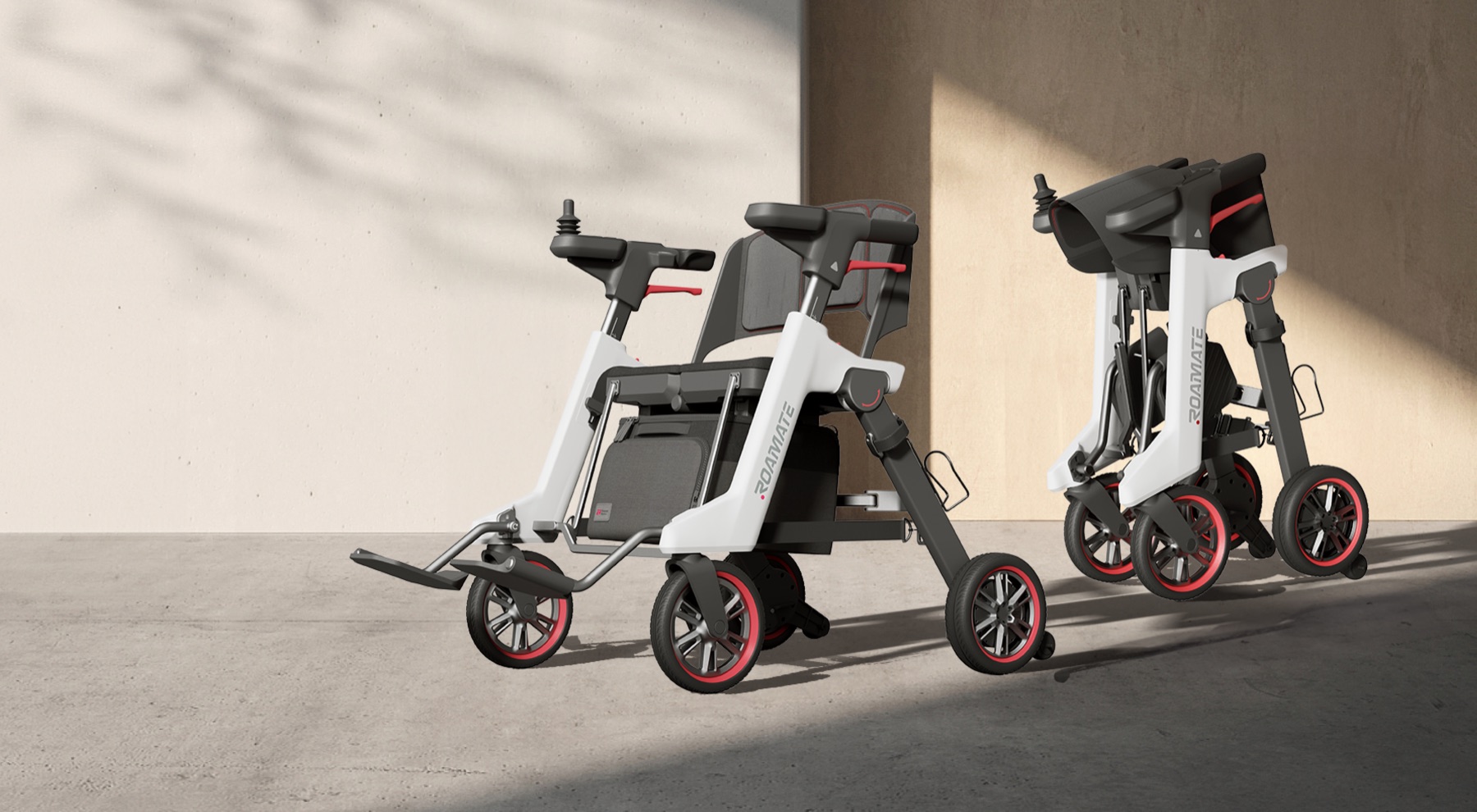 Roamate shown in wheelchair and folded positions